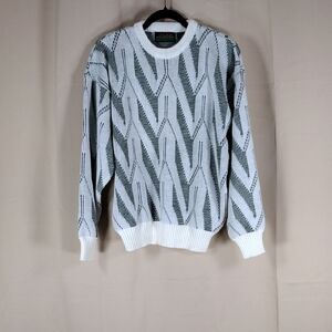 Vintage 90s Oakton Limited White Green Patterned Stretchy Acrylic Men's Sweater